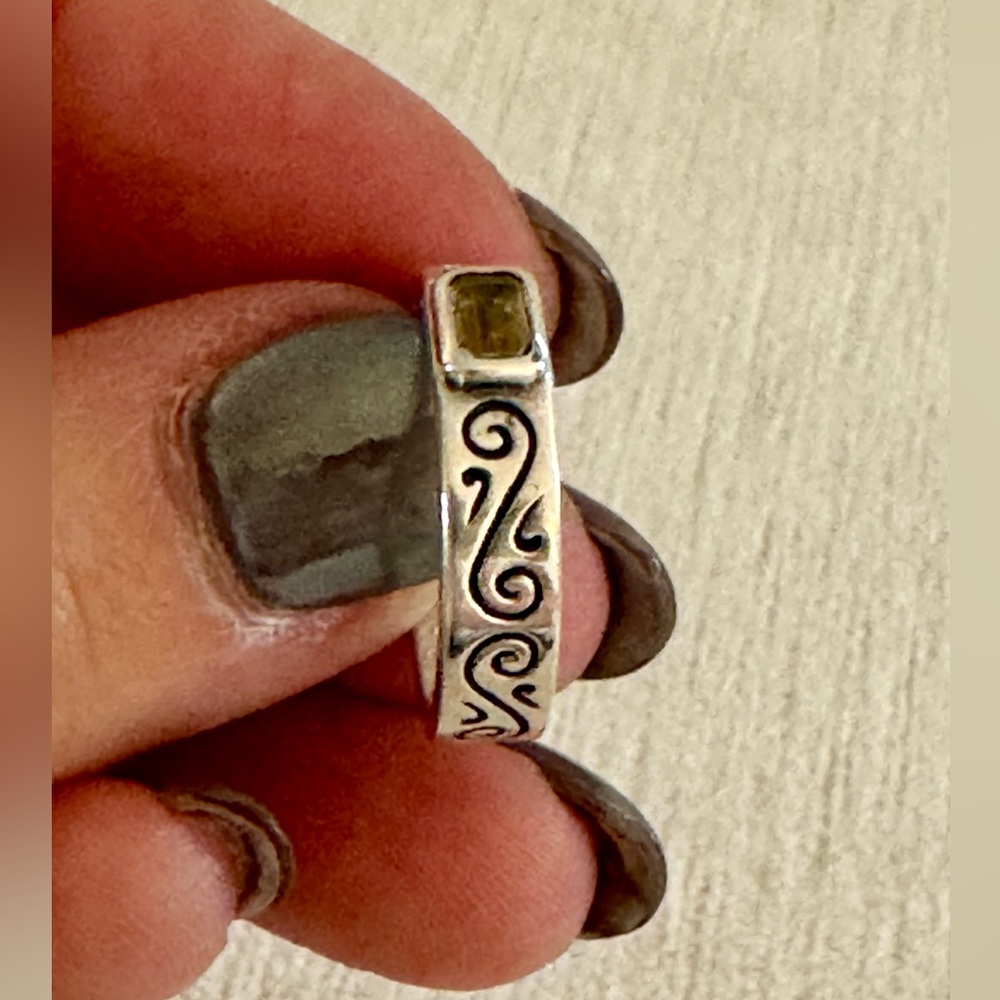 Brighton sterling silver scroll band with citrine Swarovski crystal size 5 - Picture 3 of 7